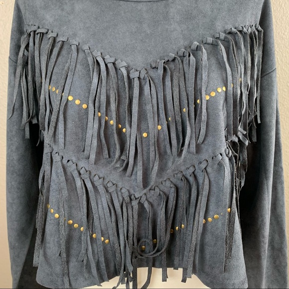 LA Reine faux suede crop top fringe & stud details - Picture 2 of 11